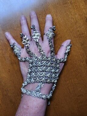 Vintage Silvertone Five Finger Chainmail Slave Bracelet